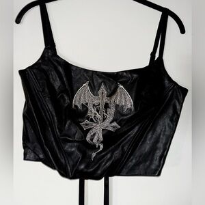 Black Faux Leather Dragon Corset